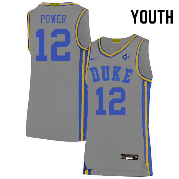 Youth #12 TJ Power Duke Blue Devils College Basketball Jerseys Stitched Sale-Gray